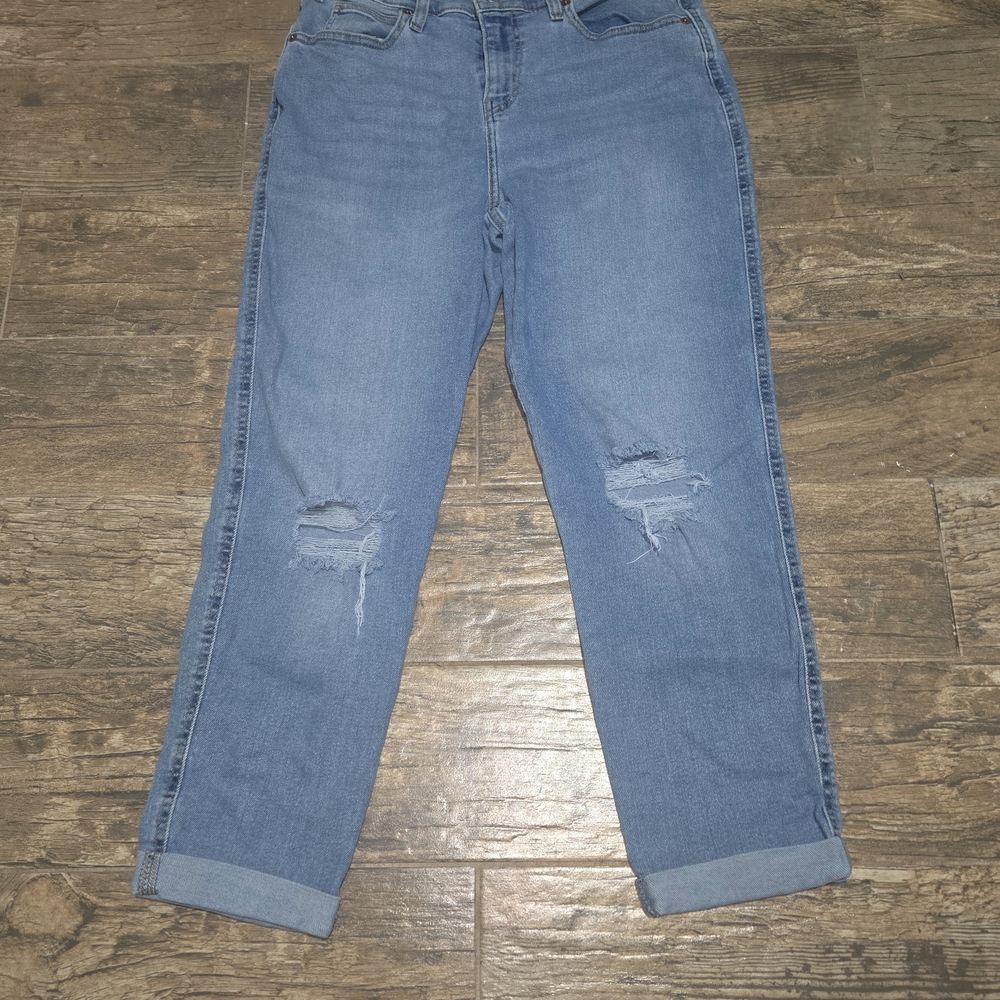 Signature by Levi Strauss Medium Blue Boyfriend Jeans with Knee Rips